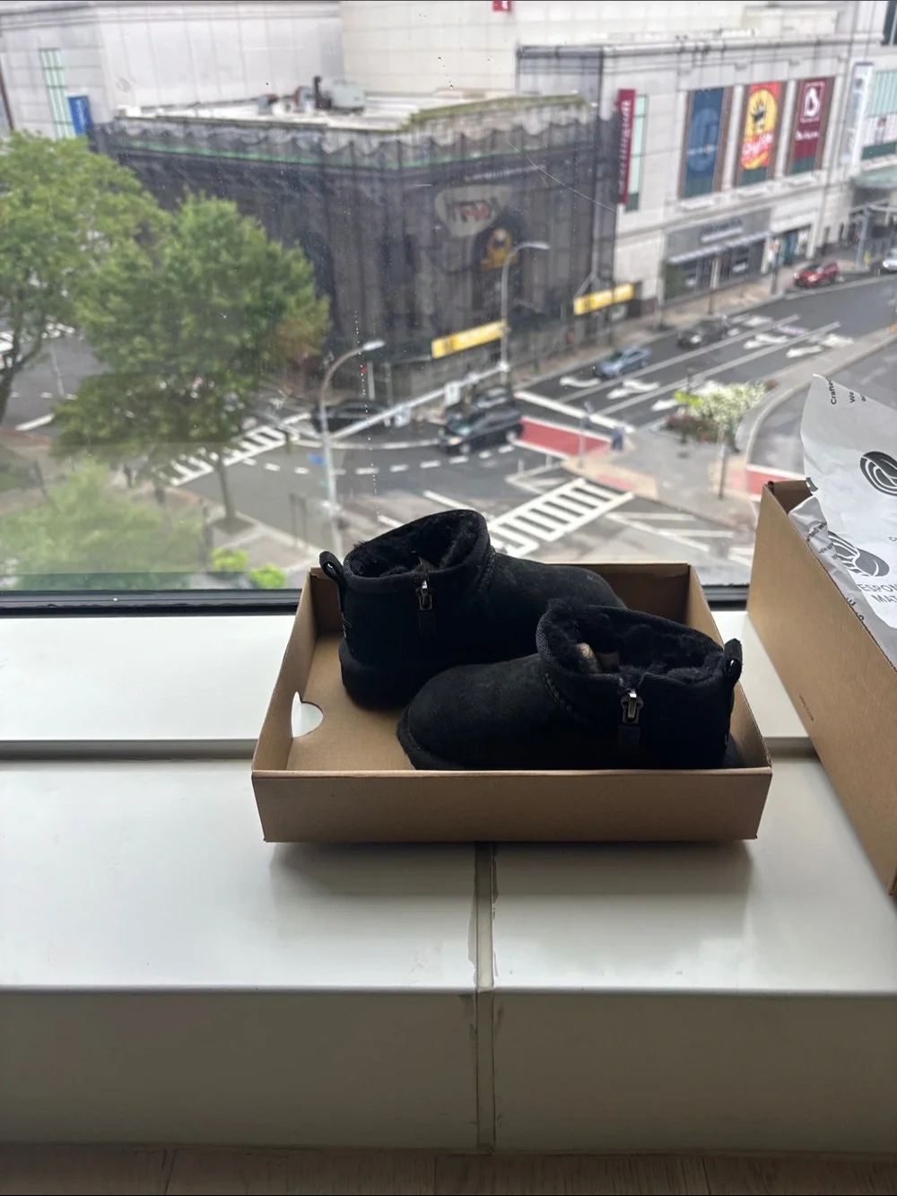 UGG Black Infant Mini Booties with Shearling Trim